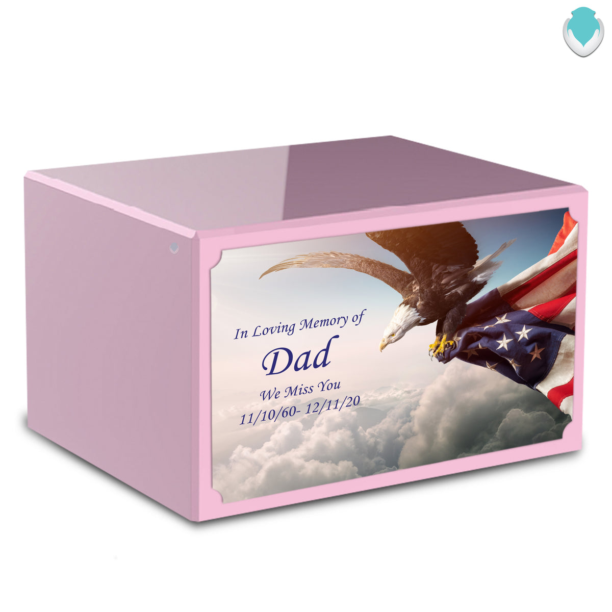 Custom Printed Heritage Light Pink American Eagle Wood Box Cremation Urn