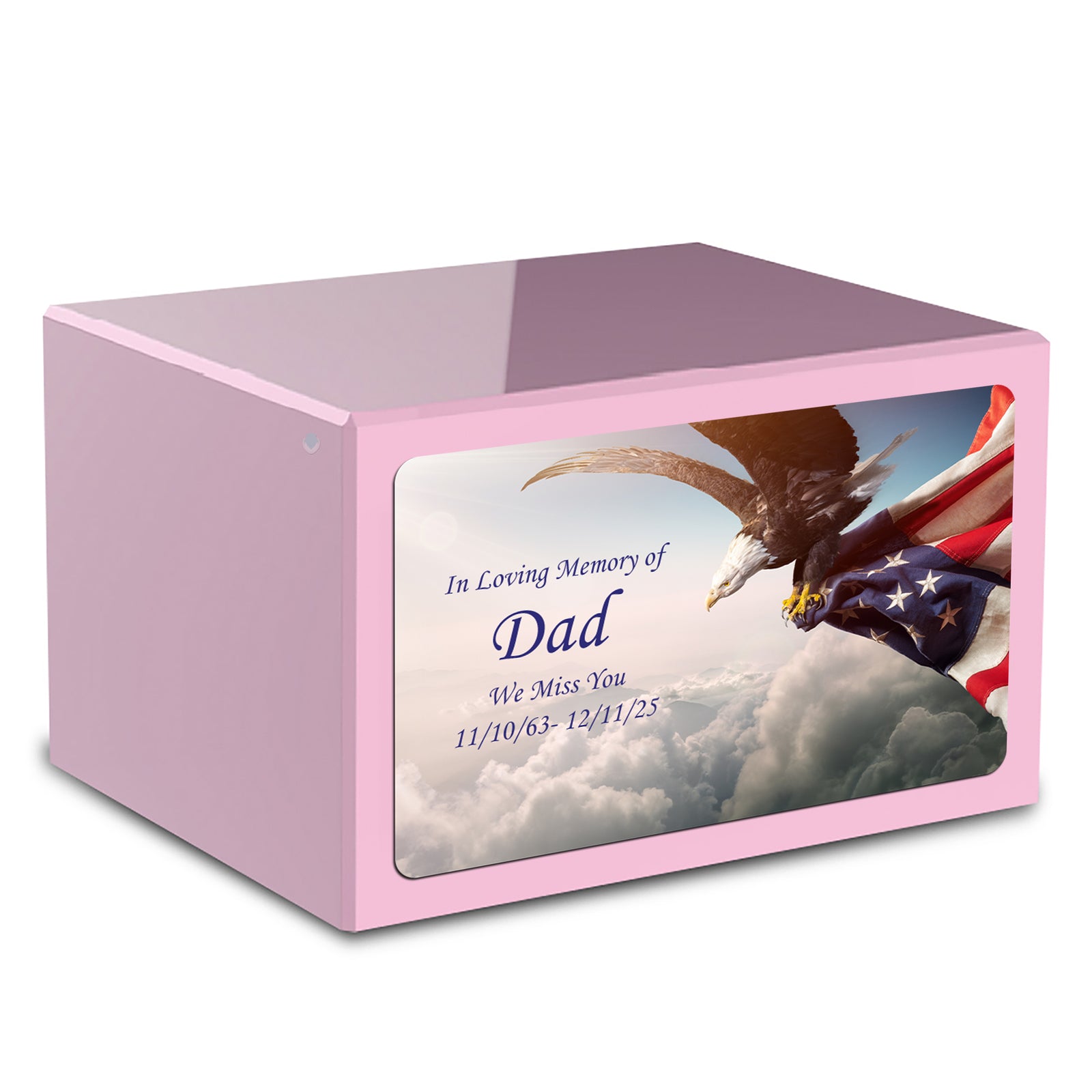 Custom Printed Heritage Light Pink American Eagle Wood Box Cremation Urn