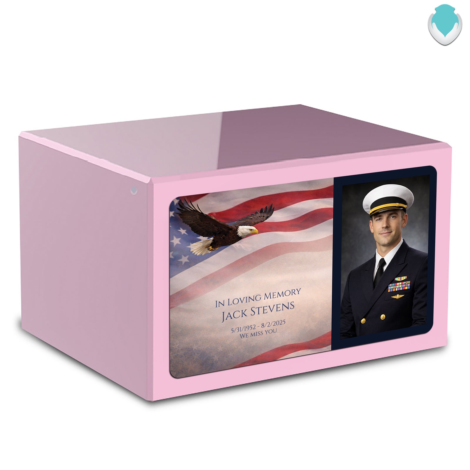 Custom Printed Heritage Light Pink Photo American Glory Wood Box Cremation Urn