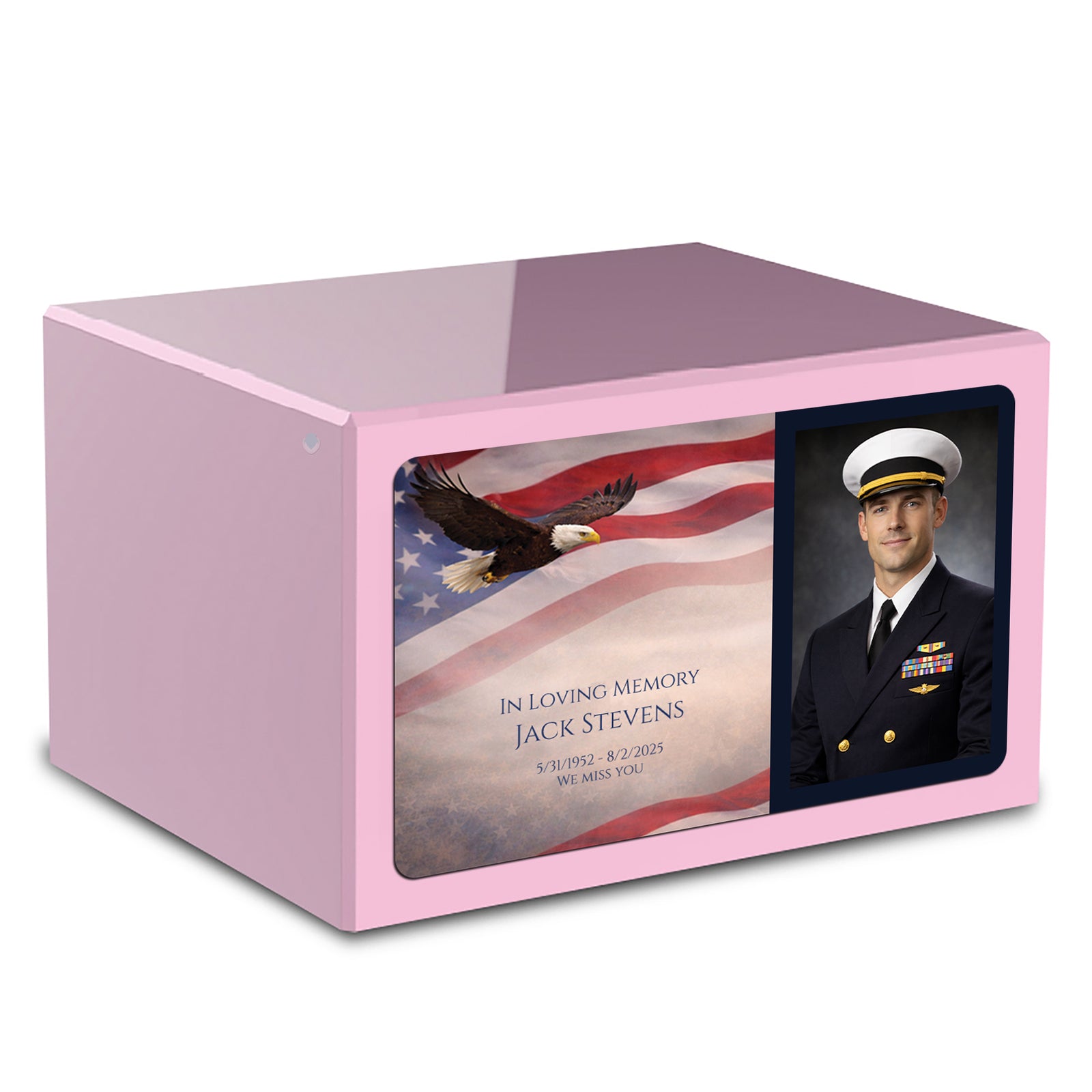 Custom Printed Heritage Light Pink Photo American Glory Wood Box Cremation Urn