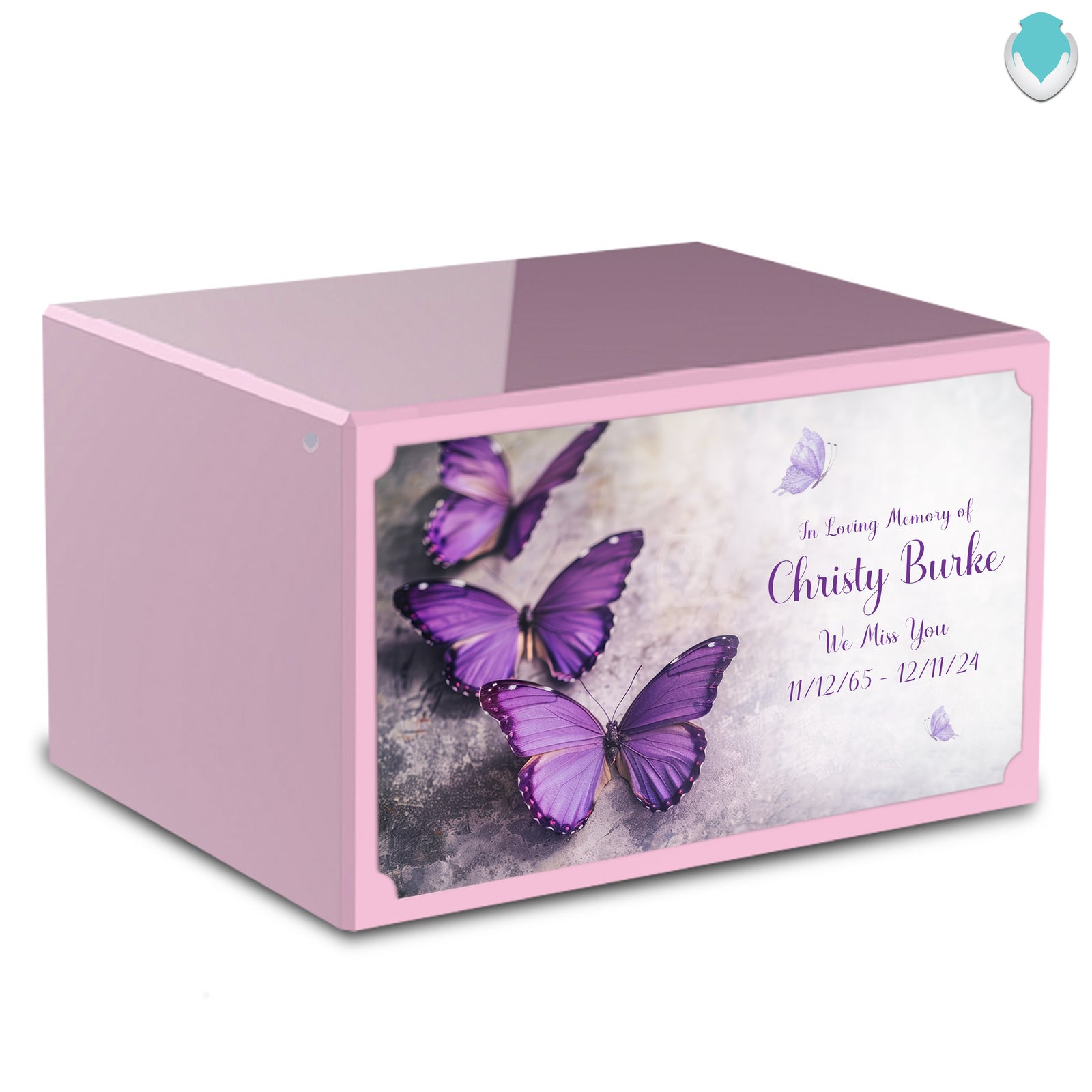 Custom Printed Heritage Light Pink Butterflies Wood Box Cremation Urn