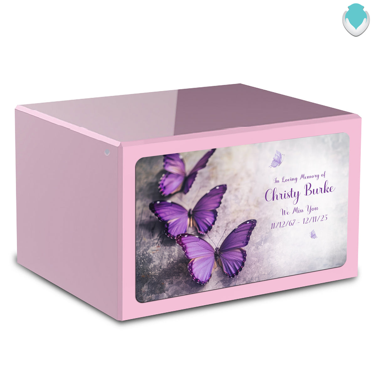 Custom Printed Heritage Light Pink Butterflies Wood Box Cremation Urn