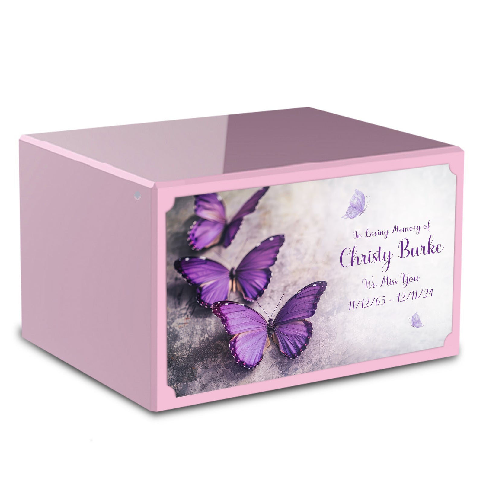 Custom Printed Heritage Light Pink Butterflies Wood Box Cremation Urn