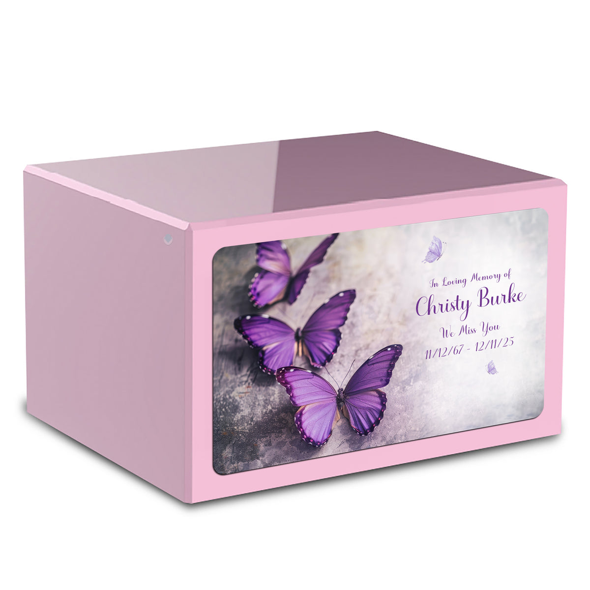 Custom Printed Heritage Light Pink Butterflies Wood Box Cremation Urn