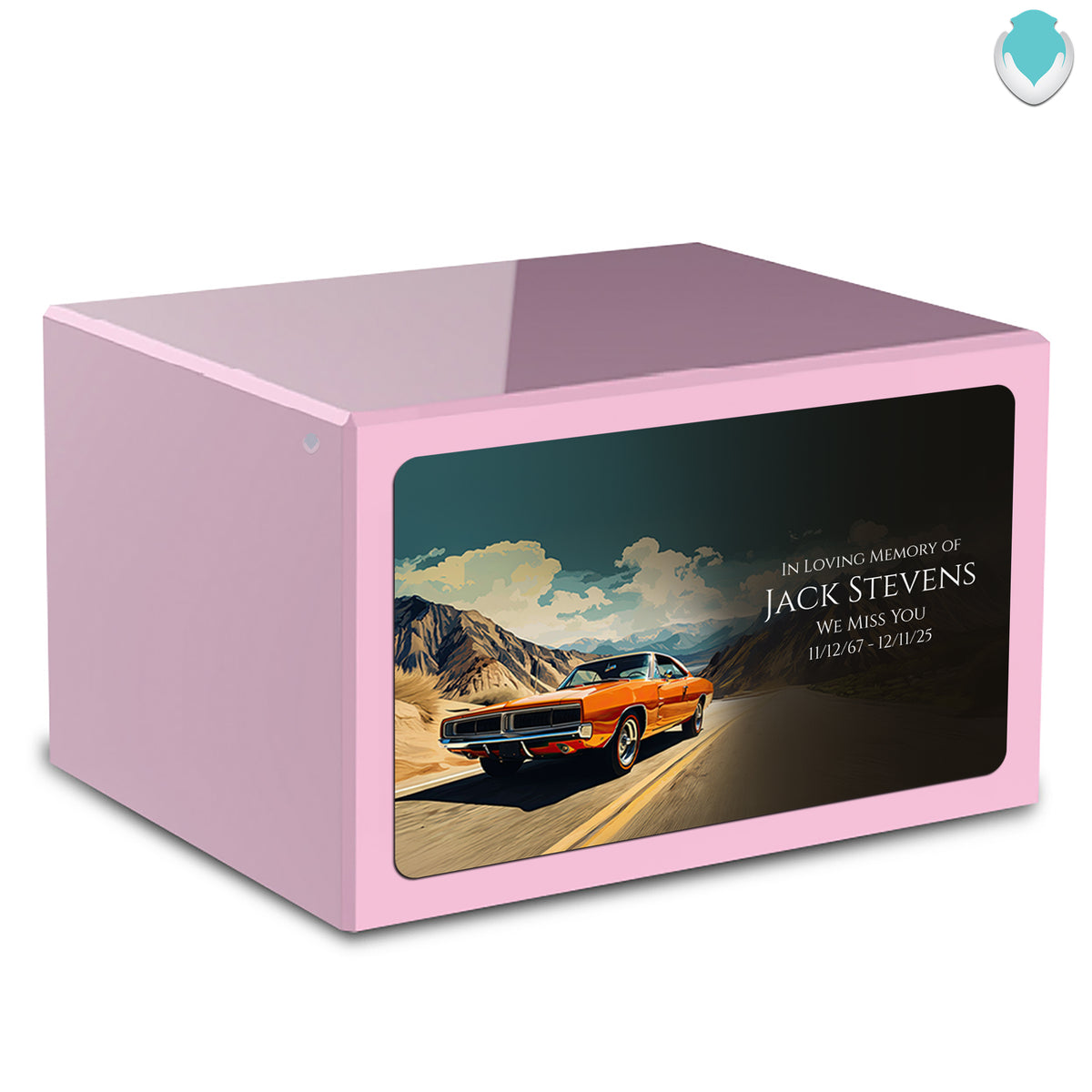 Custom Printed Heritage Light Pink Classic Car Wood Box Cremation Urn