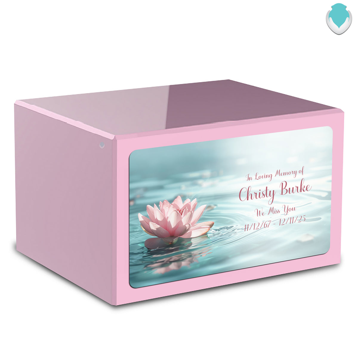 Custom Printed Heritage Light Pink Lotus Flower Wood Box Cremation Urn