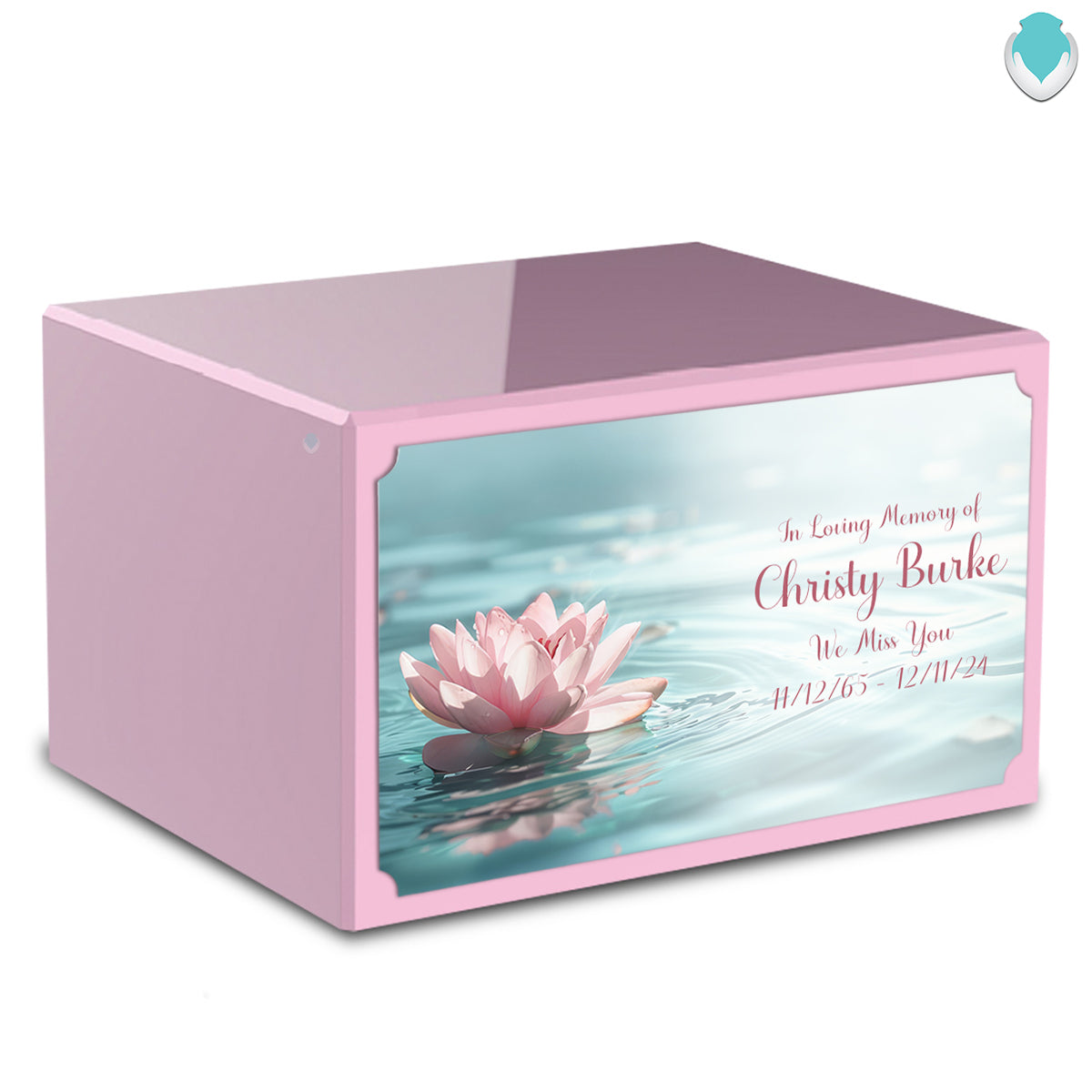 Custom Printed Heritage Light Pink Lotus Flower Wood Box Cremation Urn