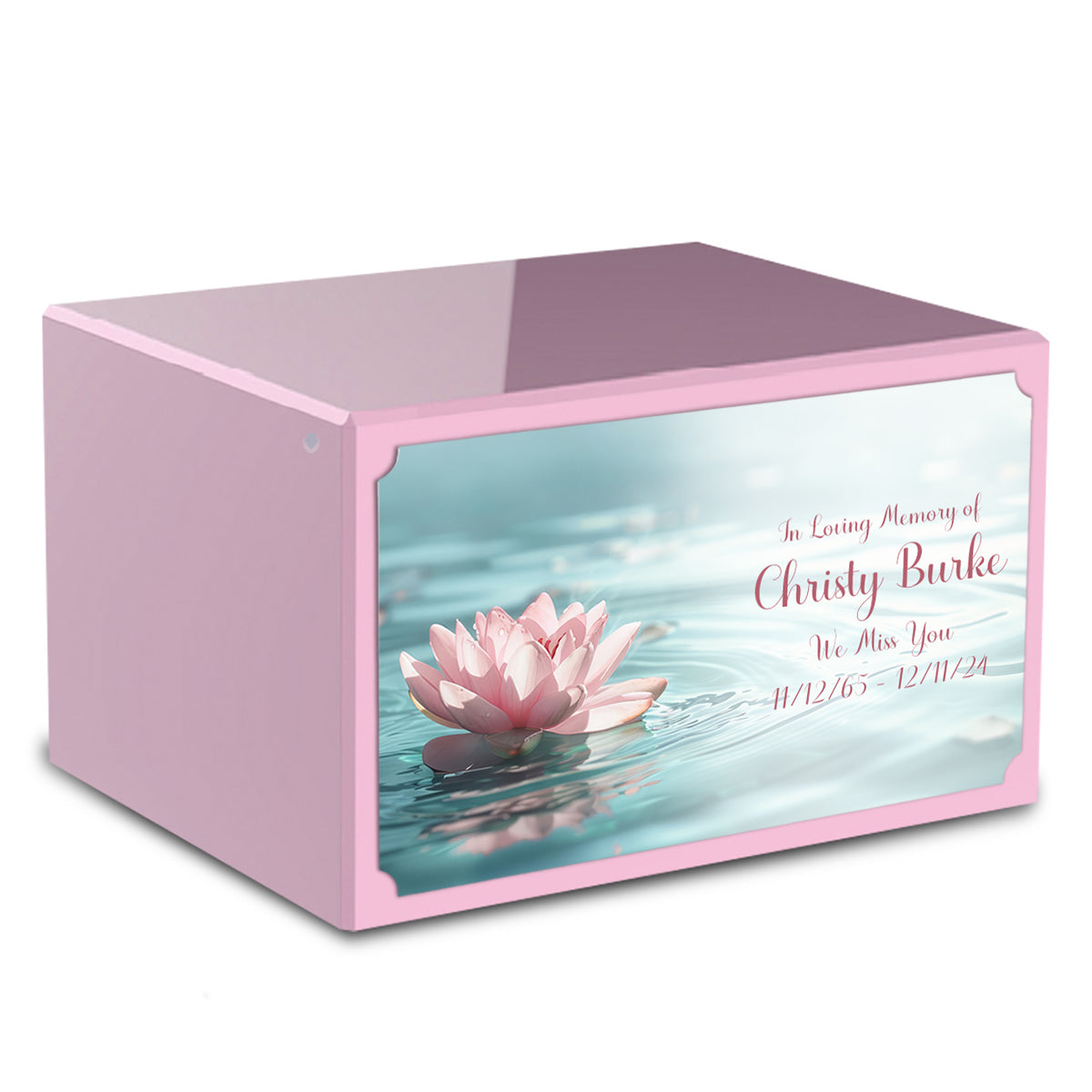 Custom Printed Heritage Light Pink Lotus Flower Wood Box Cremation Urn