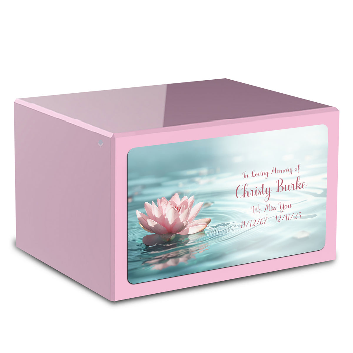 Custom Printed Heritage Light Pink Lotus Flower Wood Box Cremation Urn
