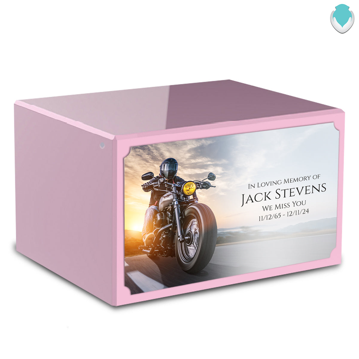 Custom Printed Heritage Light Pink Motorcycle Wood Box Cremation Urn