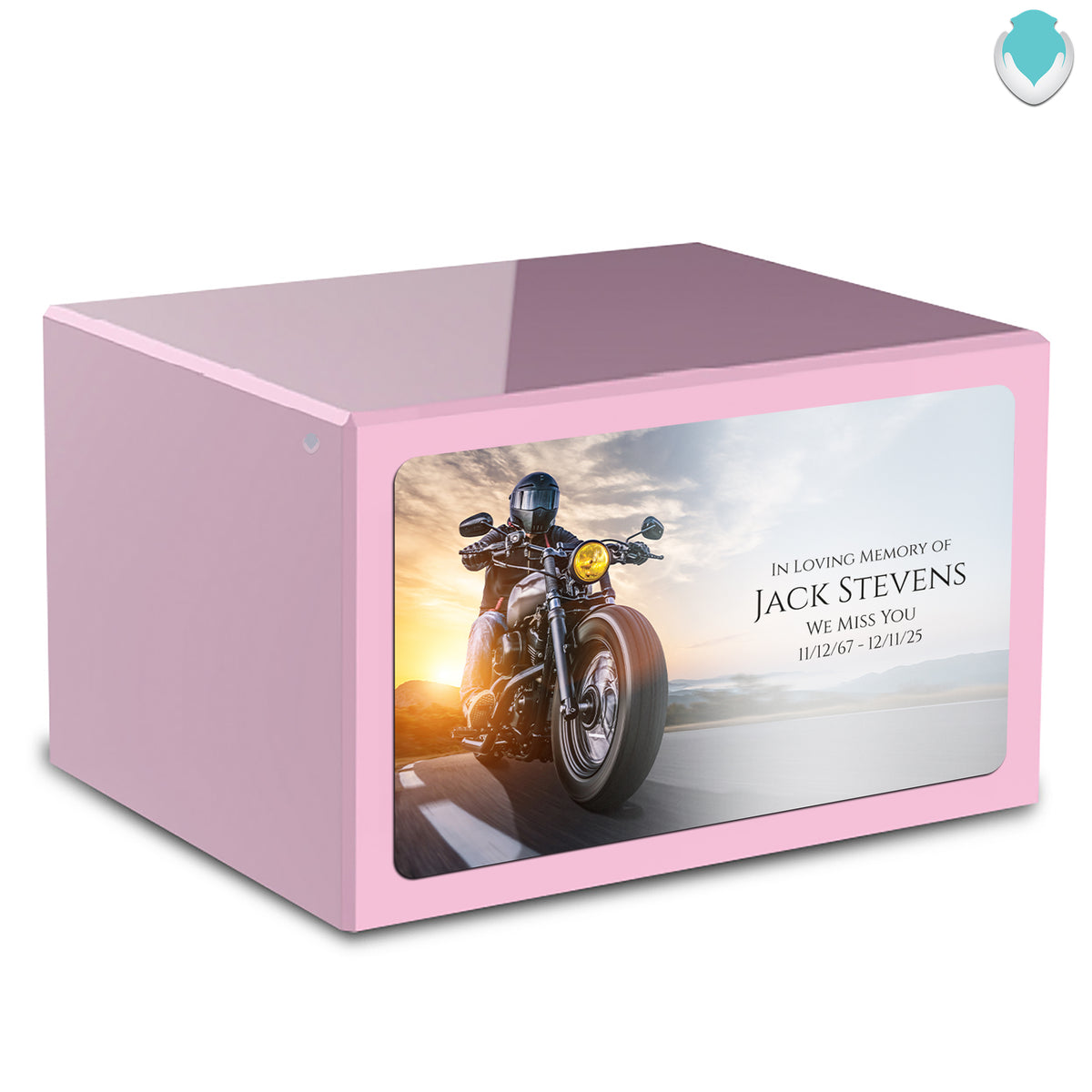 Custom Printed Heritage Light Pink Motorcycle Wood Box Cremation Urn