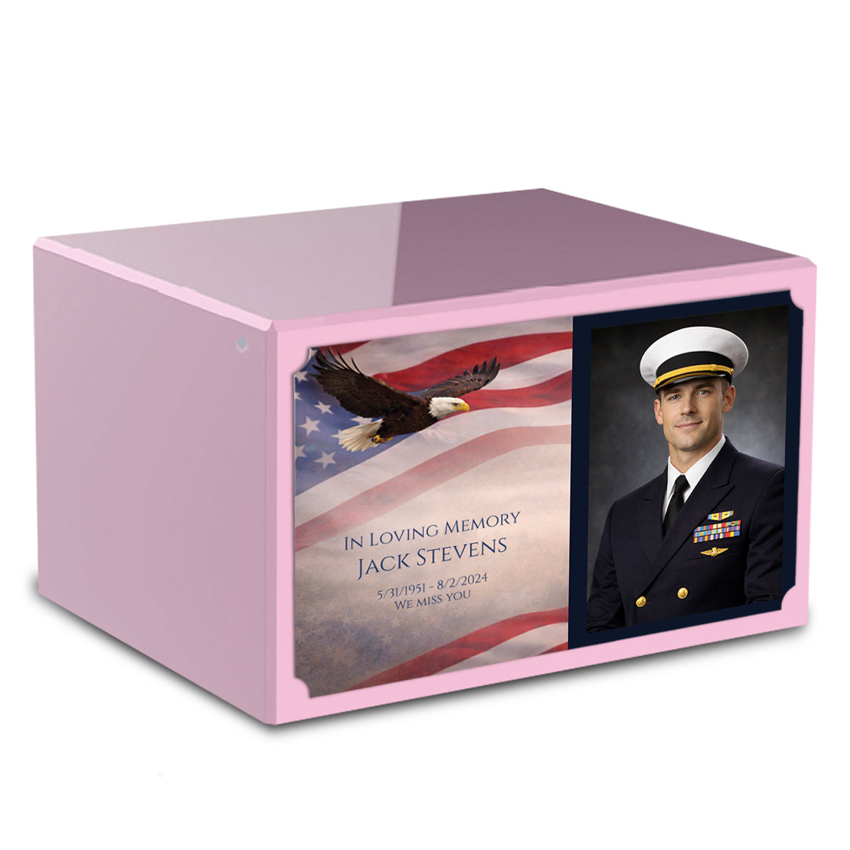 Custom Printed Heritage Light Pink Photo American Glory Wood Box Cremation Urn