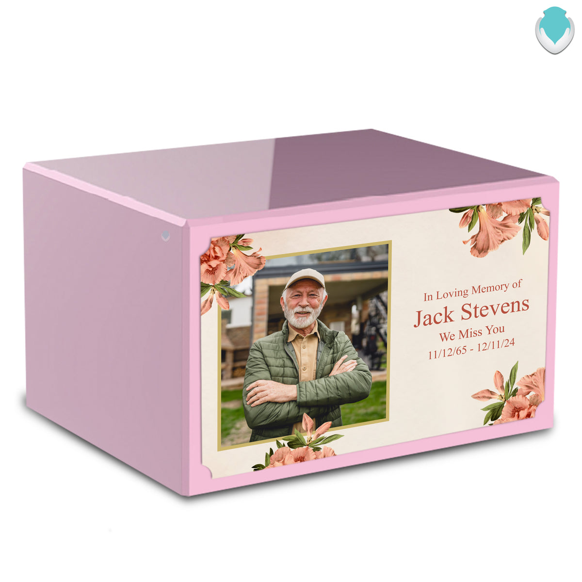 Custom Printed Heritage Light Pink Azalea Flower Wood Box Cremation Urn