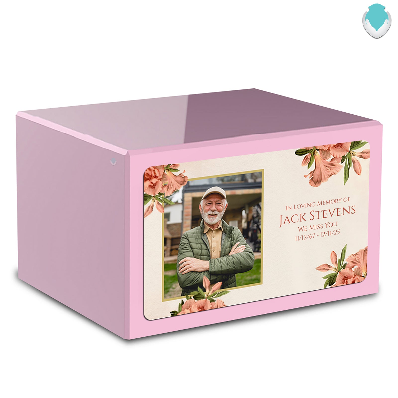 Custom Printed Heritage Light Pink Azalea Flower Wood Box Cremation Urn