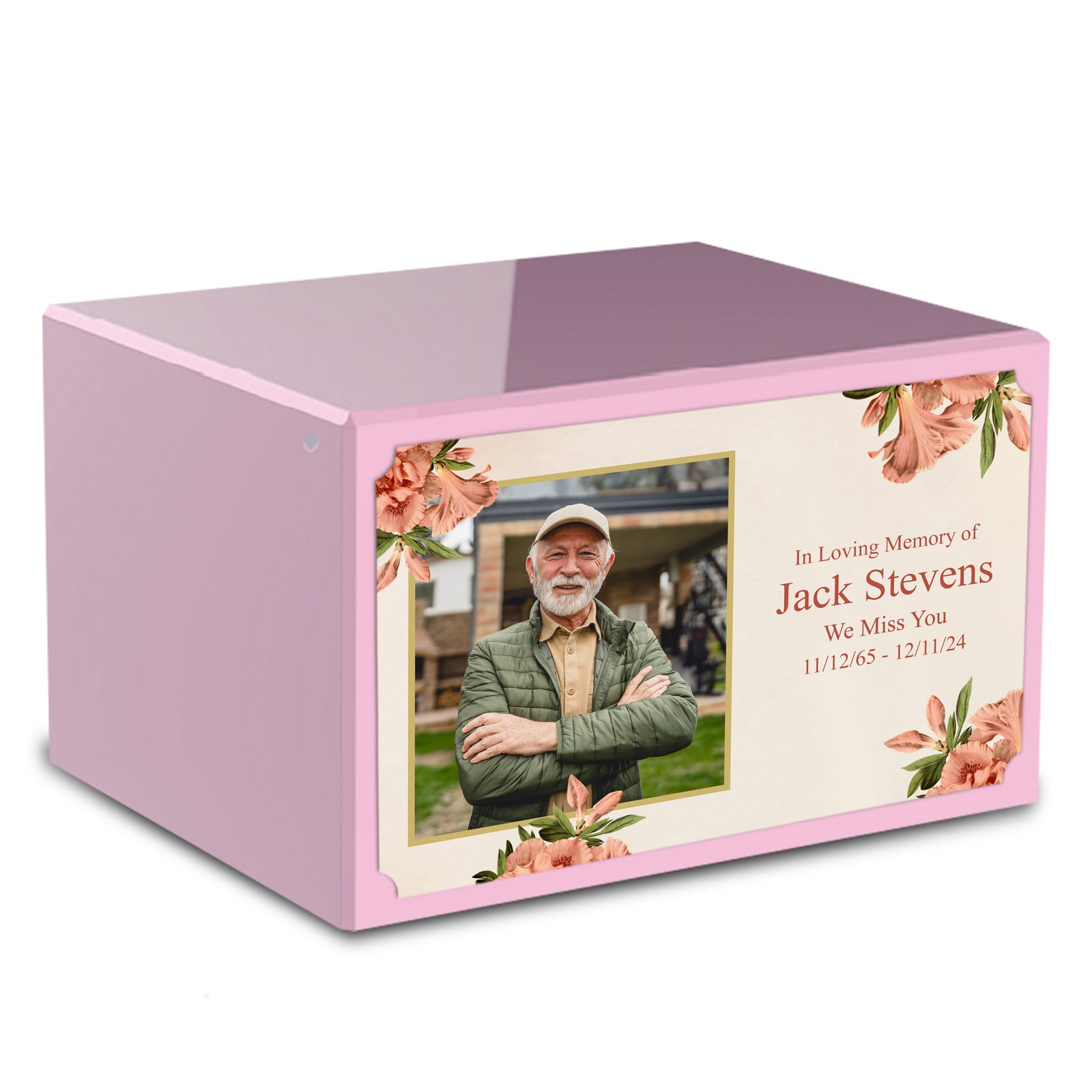 Custom Printed Heritage Light Pink Azalea Flower Wood Box Cremation Urn
