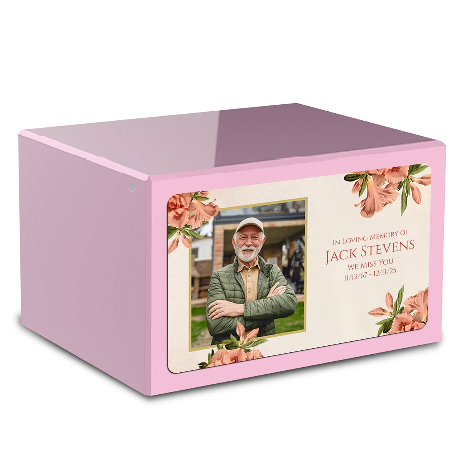 Custom Printed Heritage Light Pink Azalea Flower Wood Box Cremation Urn