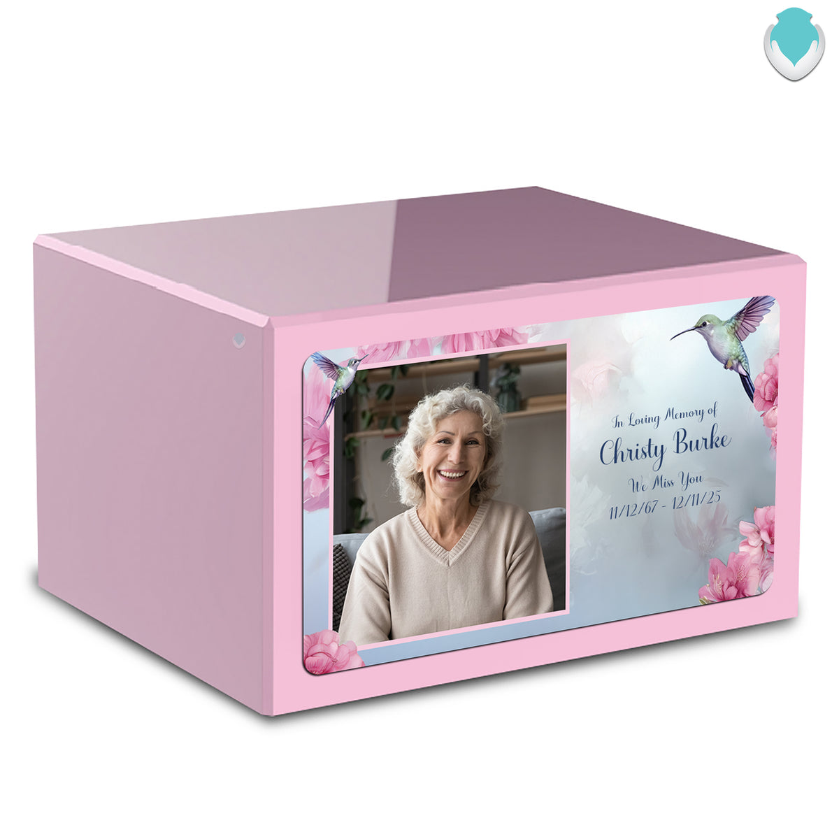 Custom Printed Heritage Light Pink Photo Hummingbird Wood Cremation Urn Box