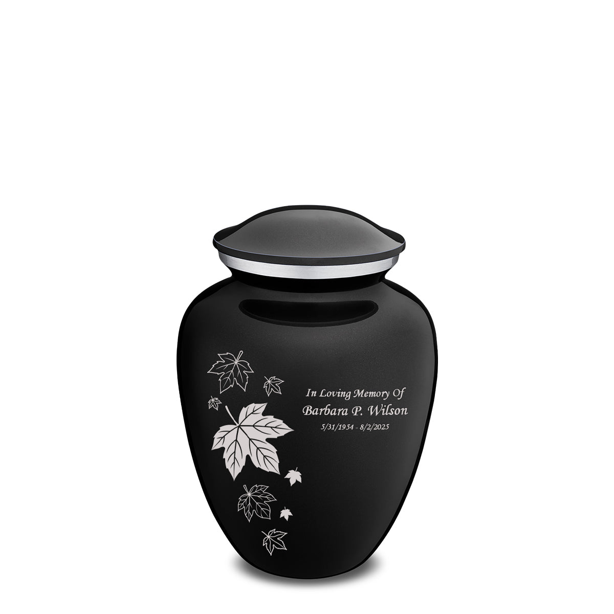 Medium Embrace Black Falling Leaves Cremation Urn