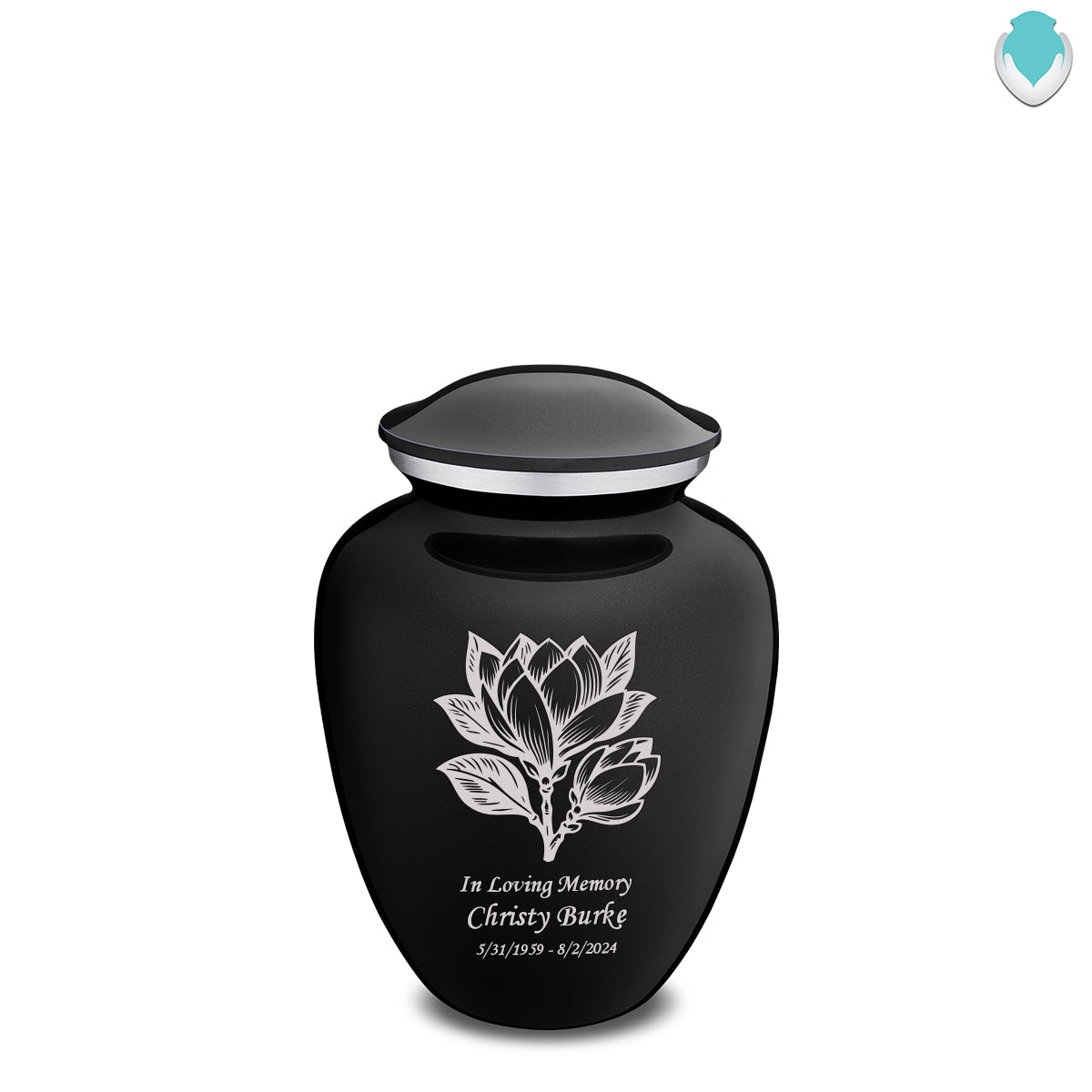 Medium Embrace Black Magnolia Flower Cremation Urn