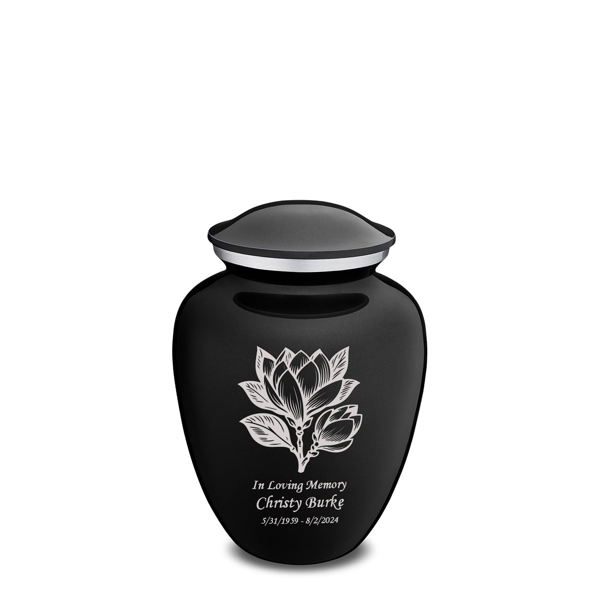 Medium Embrace Black Magnolia Flower Cremation Urn