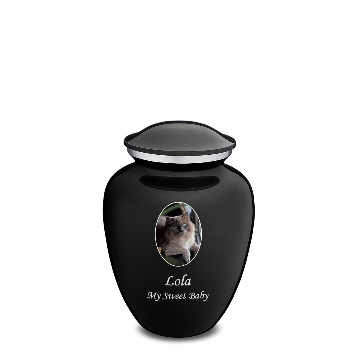 Medium Pet Embrace Black Portrait Cremation Urn