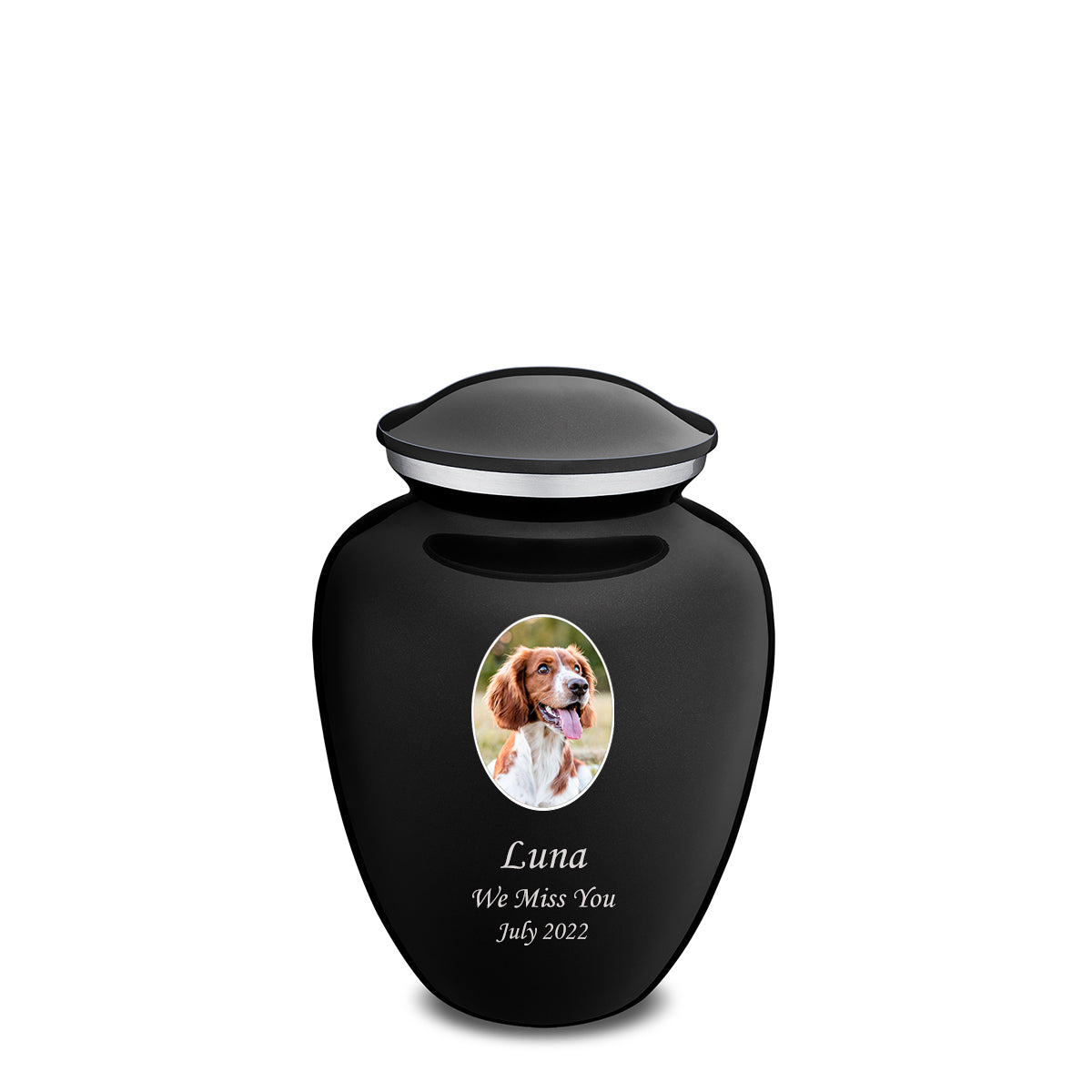 Medium Pet Embrace Black Portrait Cremation Urn