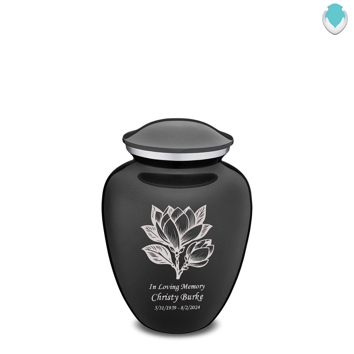 Medium Embrace Charcoal Black Magnolia Flower Cremation Urn