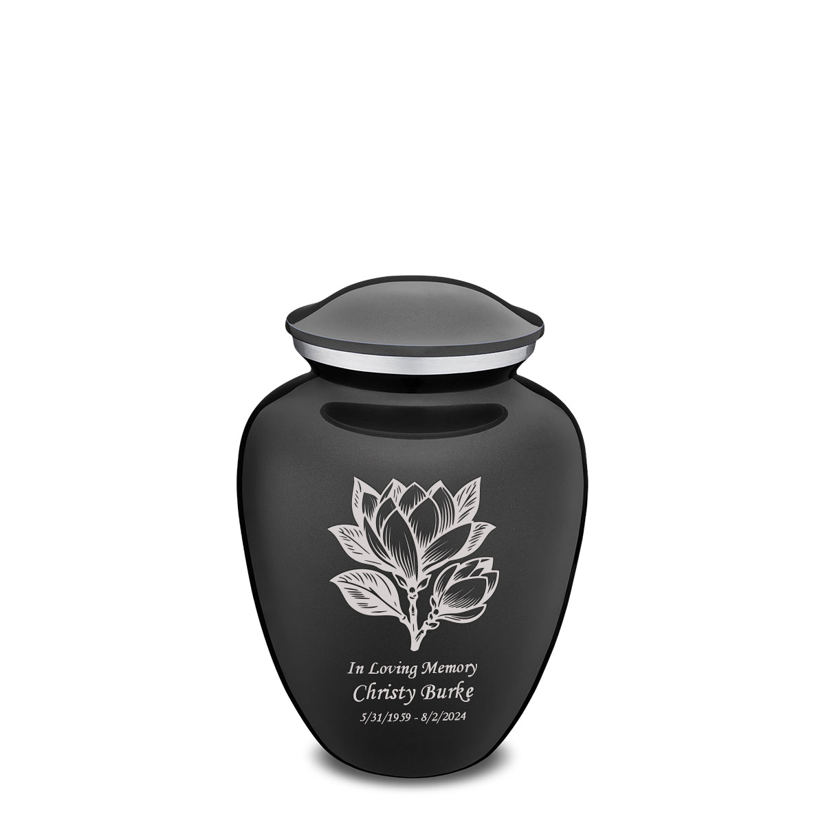 Medium Embrace Charcoal Black Magnolia Flower Cremation Urn