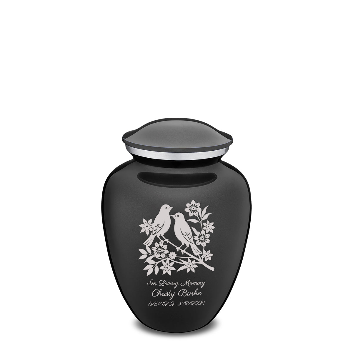 Medium Embrace Charcoal Black Songbirds Cremation Urn