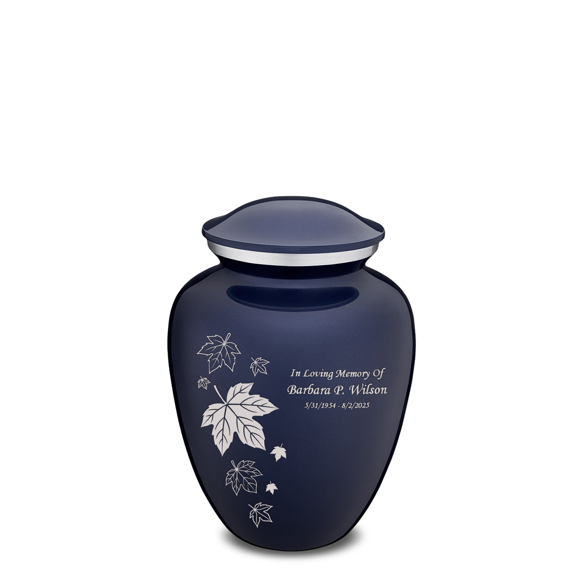 Medium Embrace Cobalt Blue Falling Leaves Cremation Urn