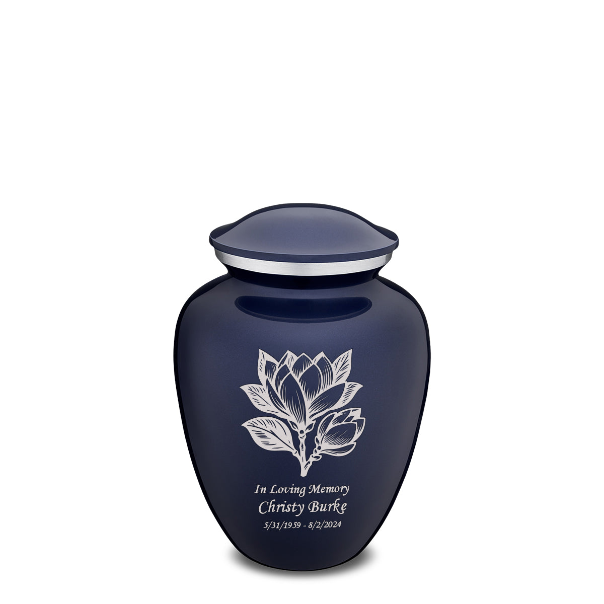 Medium Embrace Cobalt Blue Magnolia Flower Cremation Urn