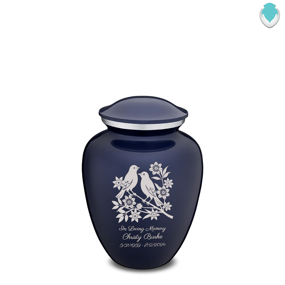 Medium Embrace Cobalt Blue Songbirds Cremation Urn