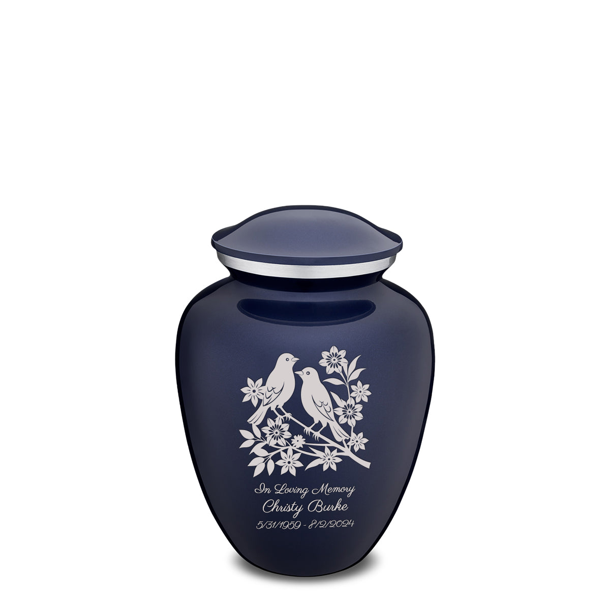 Medium Embrace Cobalt Blue Songbirds Cremation Urn