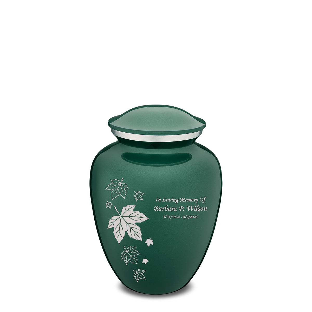 Medium Embrace Green Falling Leaves Cremation Urn