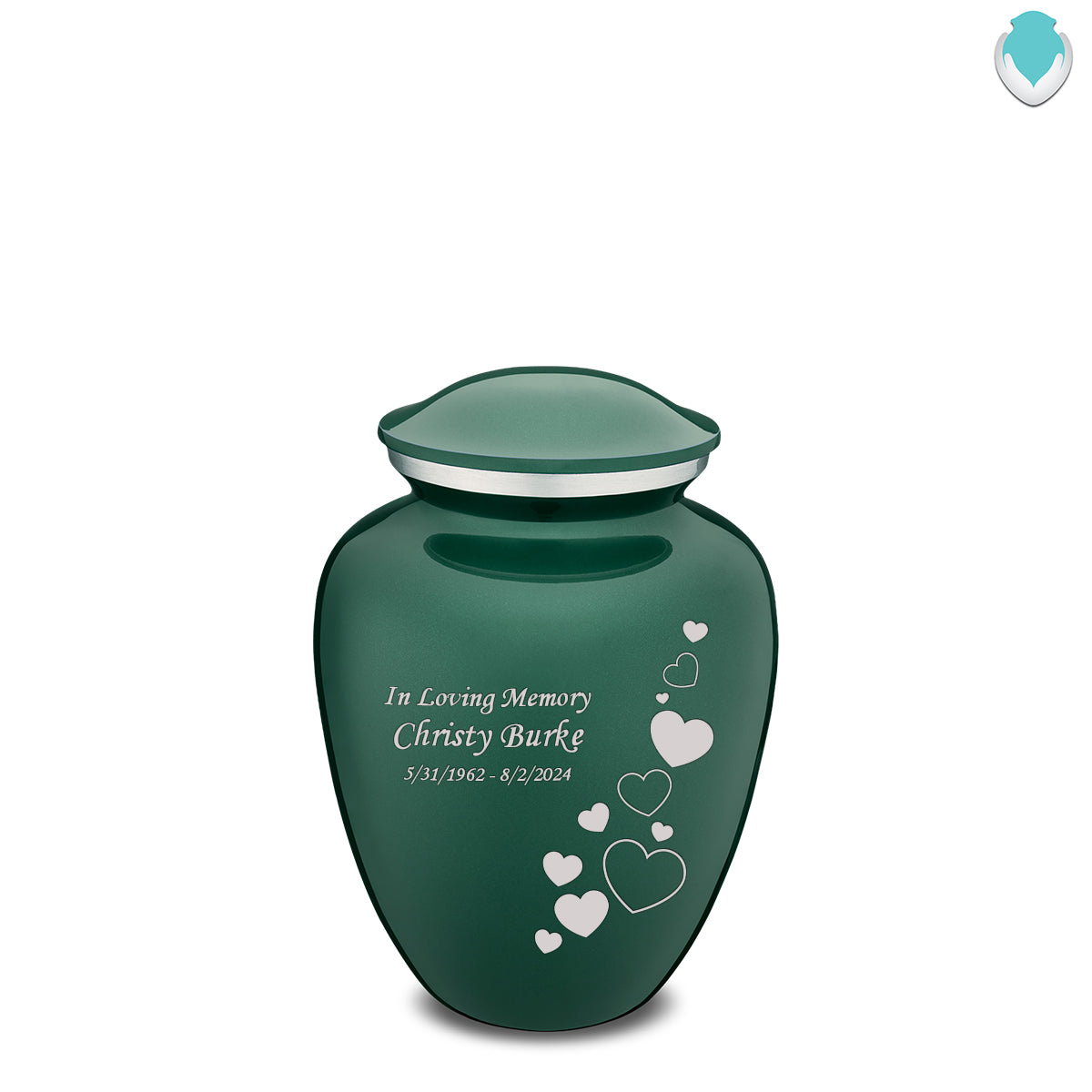 Medium Embrace Green Floating Heart Cremation Urn