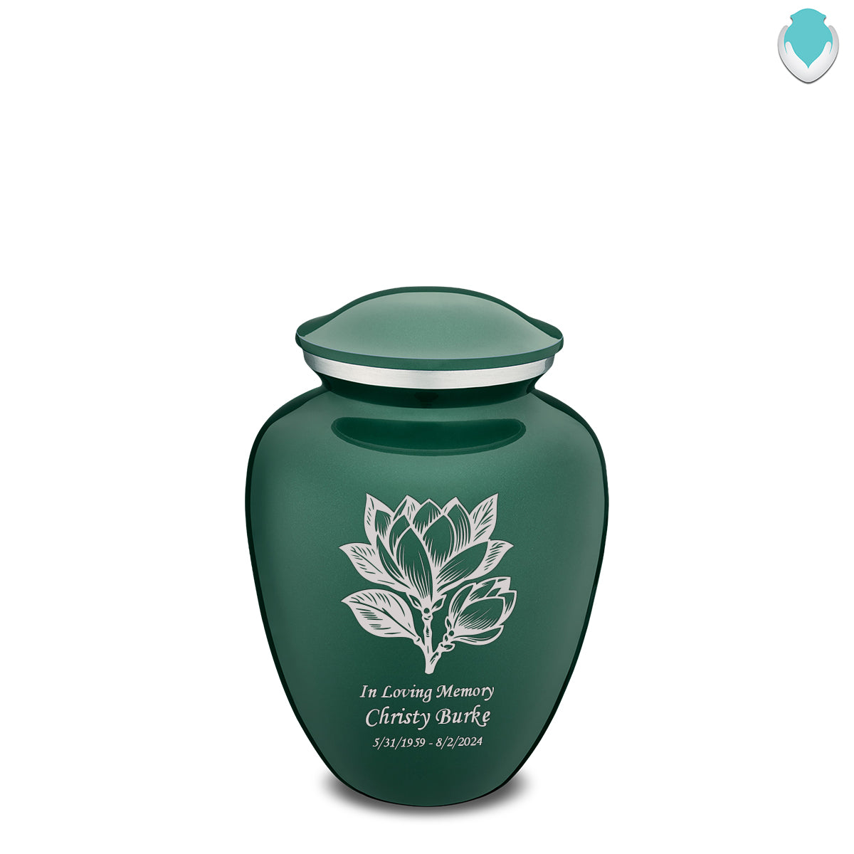 Medium Embrace Green Magnolia Flower Cremation Urn