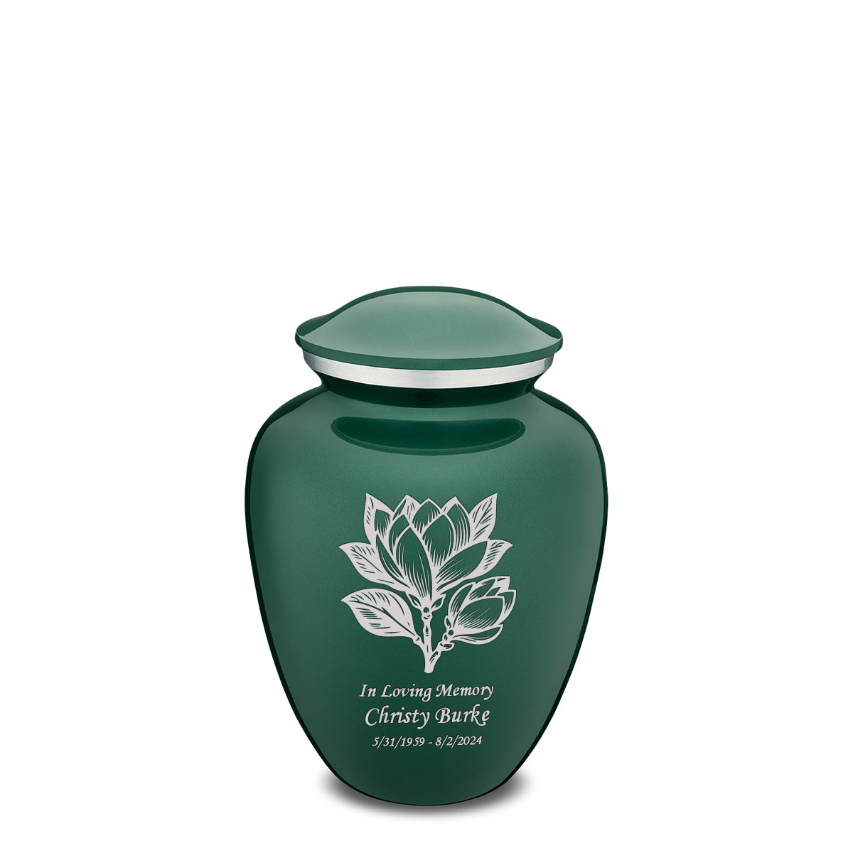 Medium Embrace Green Magnolia Flower Cremation Urn