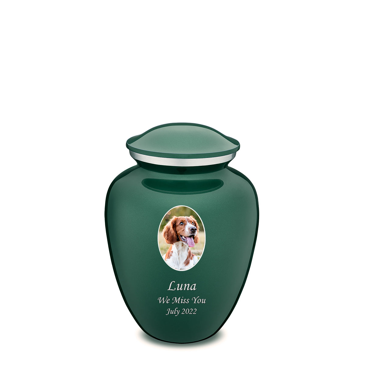 Medium Pet Embrace Green Portrait Cremation Urn