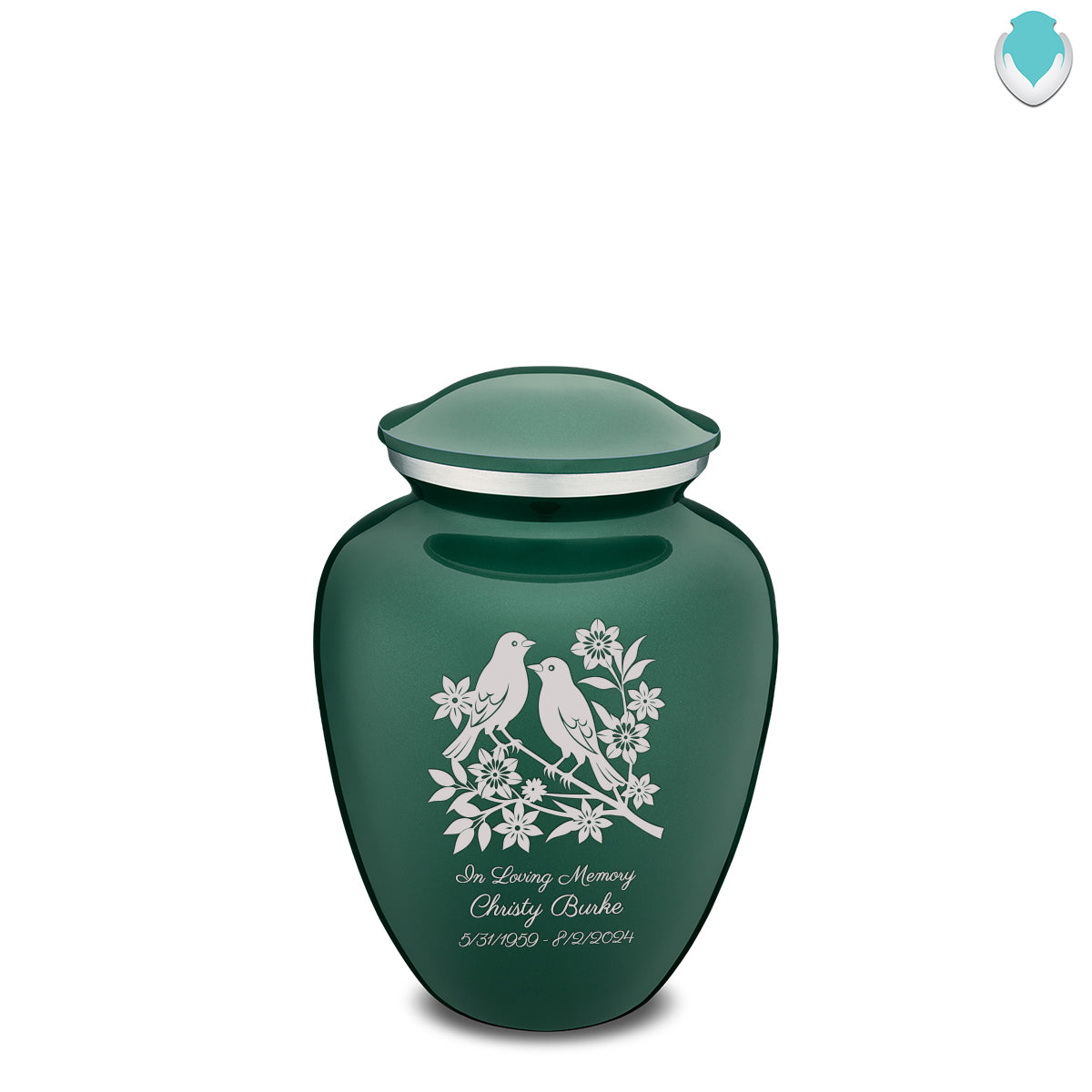 Medium Embrace Green Songbirds Cremation Urn