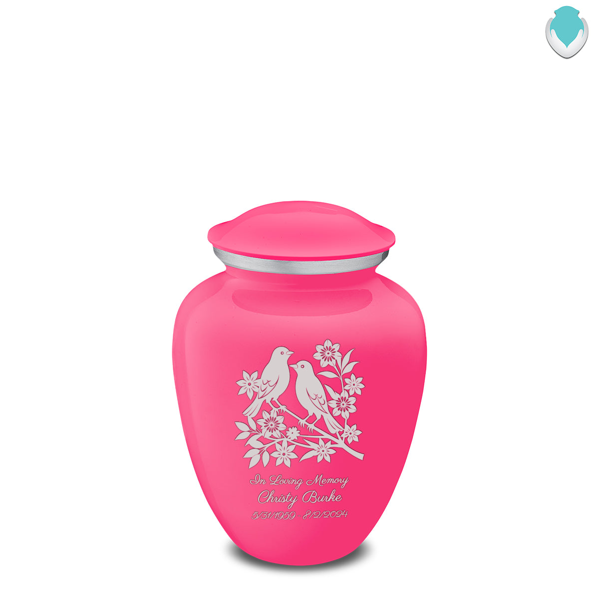 Medium Embrace Bright Pink Songbirds Cremation Urn