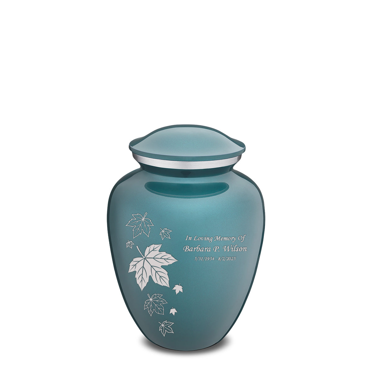 Medium Embrace Teal Falling Leaves Cremation Urn