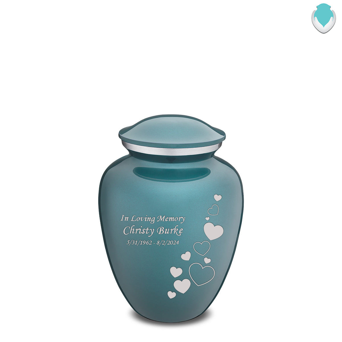 Medium Embrace Teal Floating Heart Cremation Urn