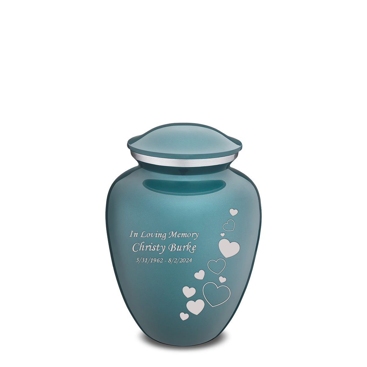 Medium Embrace Teal Floating Heart Cremation Urn