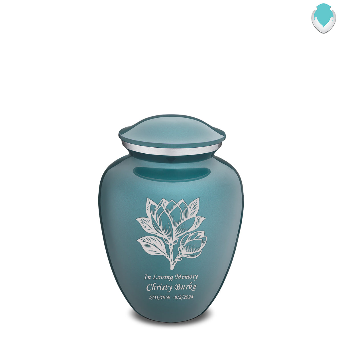 Medium Embrace Teal Magnolia Flower Cremation Urn