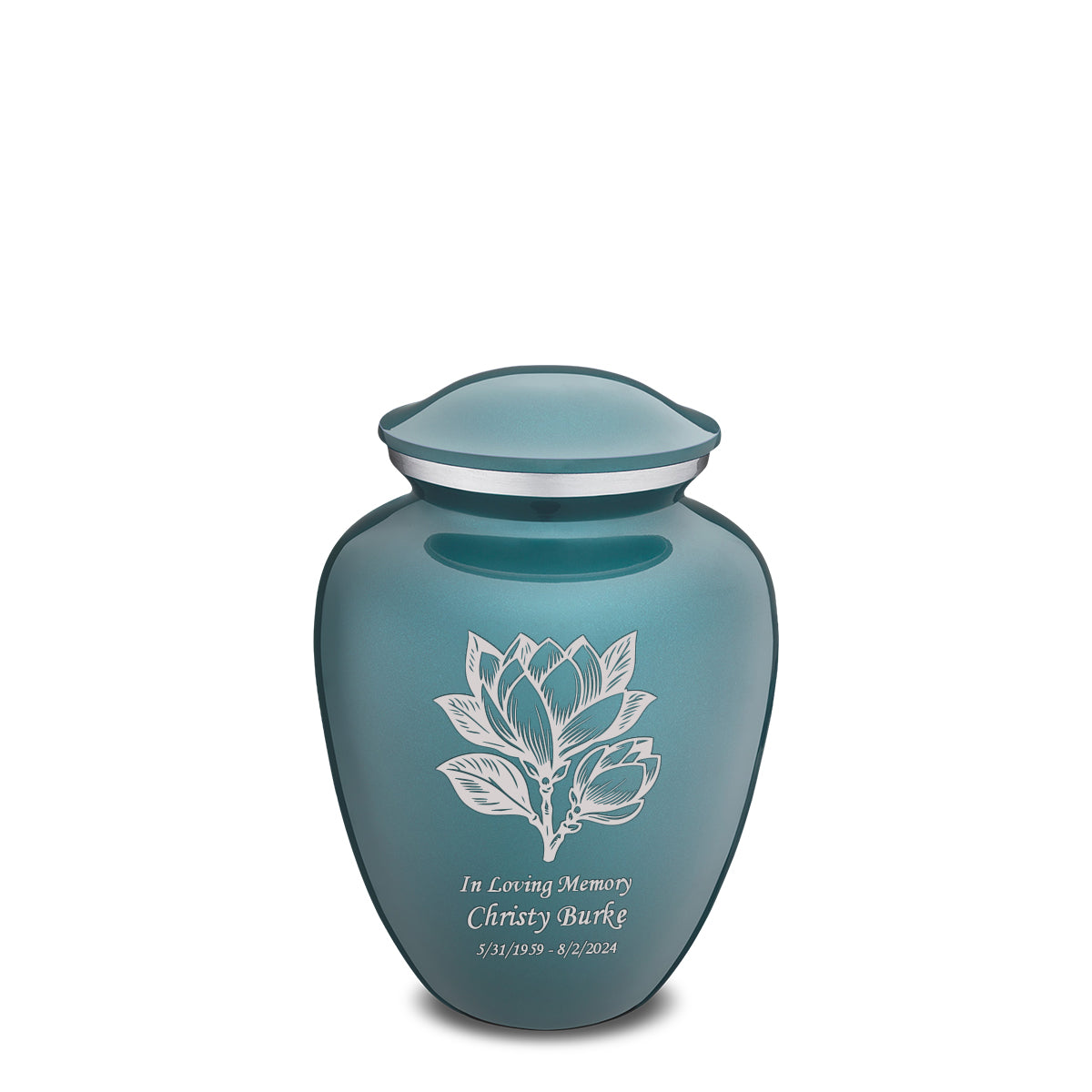 Medium Embrace Teal Magnolia Flower Cremation Urn