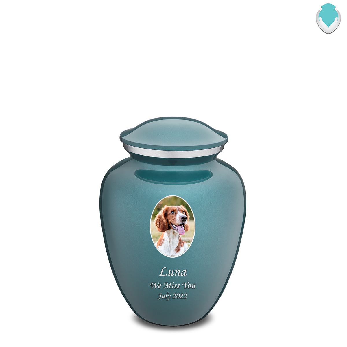 Medium Pet Embrace Teal Portrait Cremation Urn