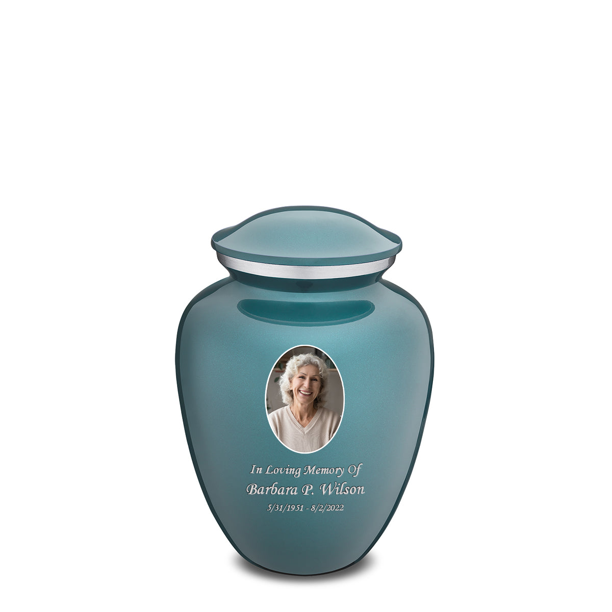 Medium Embrace Teal Portrait Cremation Urn