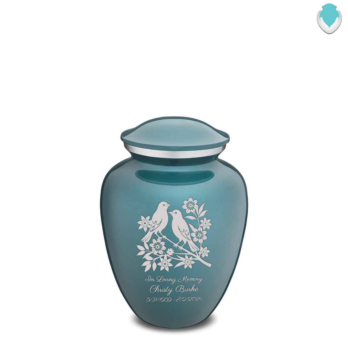 Medium Embrace Teal Songbirds Cremation Urn