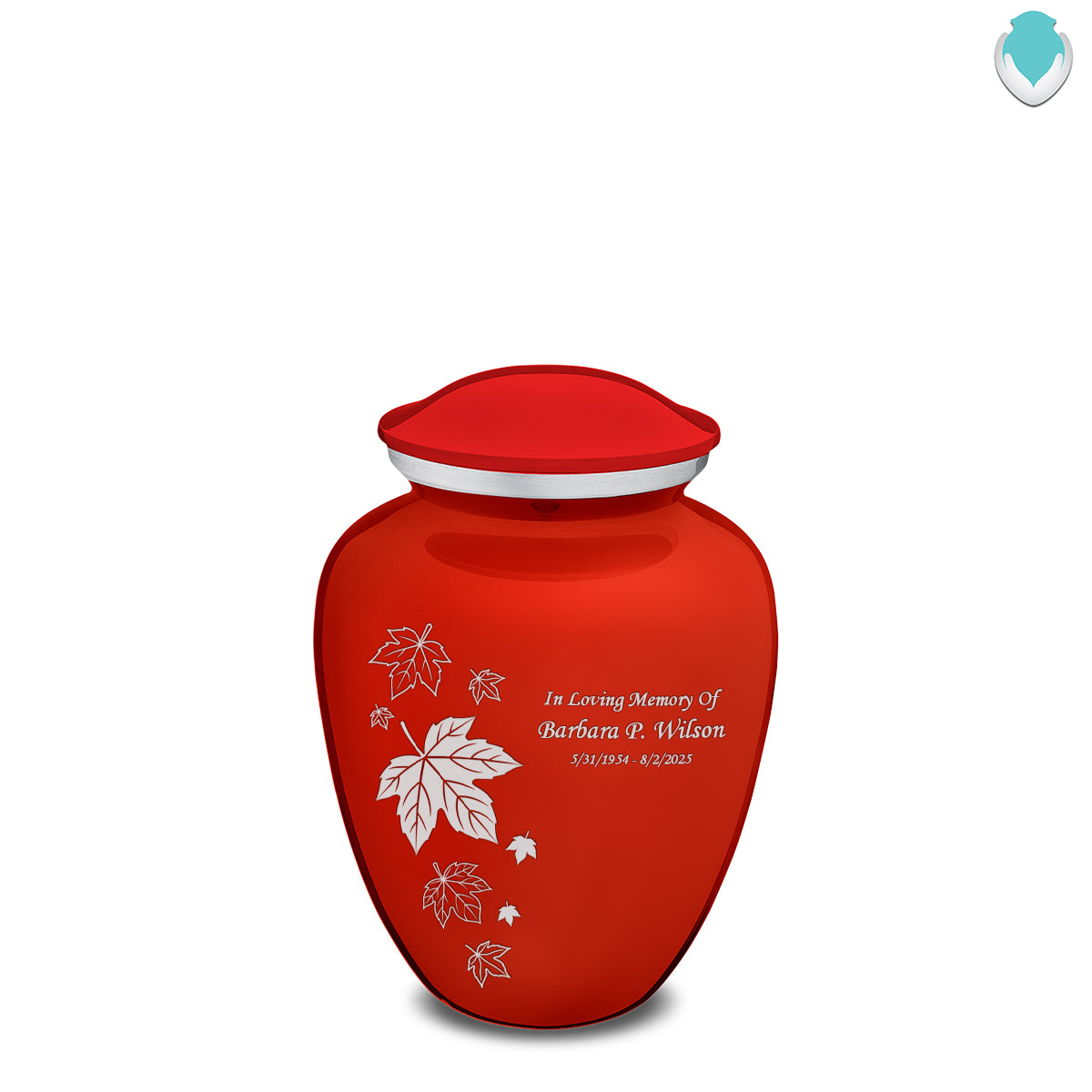 Medium Embrace Bright Red Falling Leaves Cremation Urn