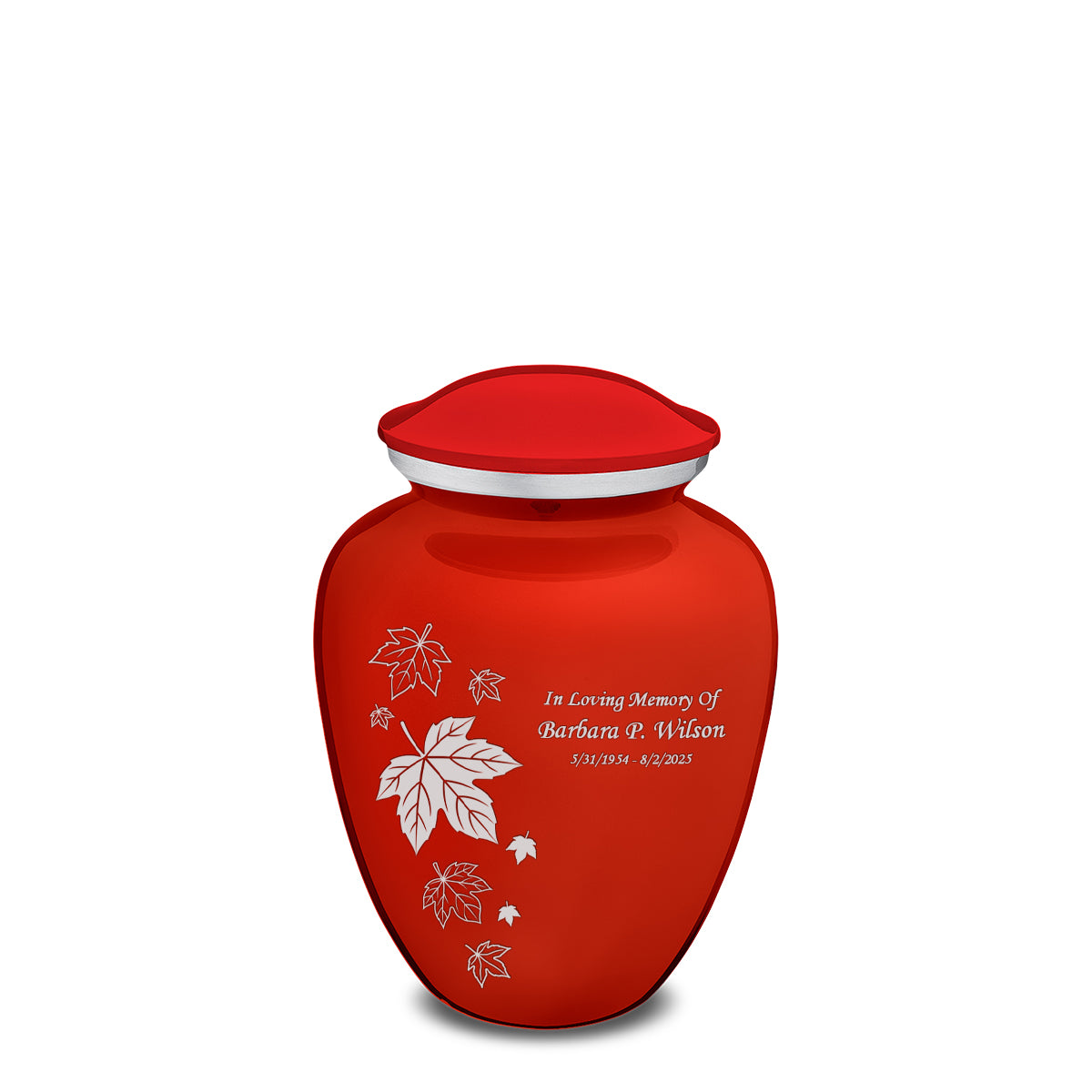 Medium Embrace Bright Red Falling Leaves Cremation Urn